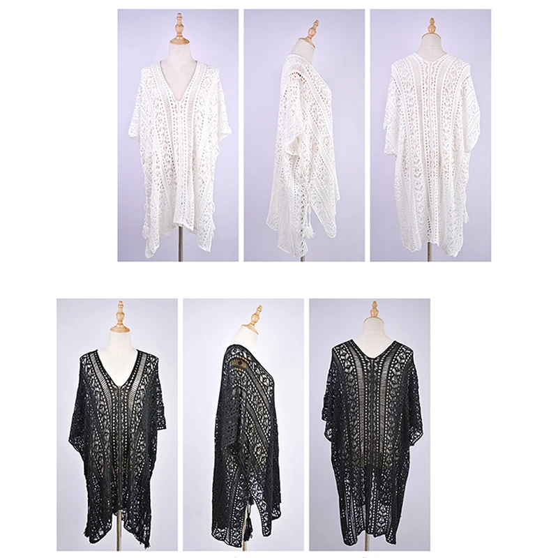 Пляжное платье вязаный крючком купальник с длинным рукавом накидка бахромой