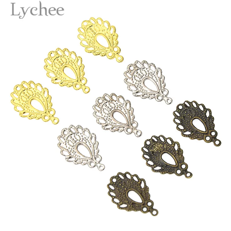 Lychee срок службы 50 шт. перо в форме филигранные цветы ломтик из полотого металла