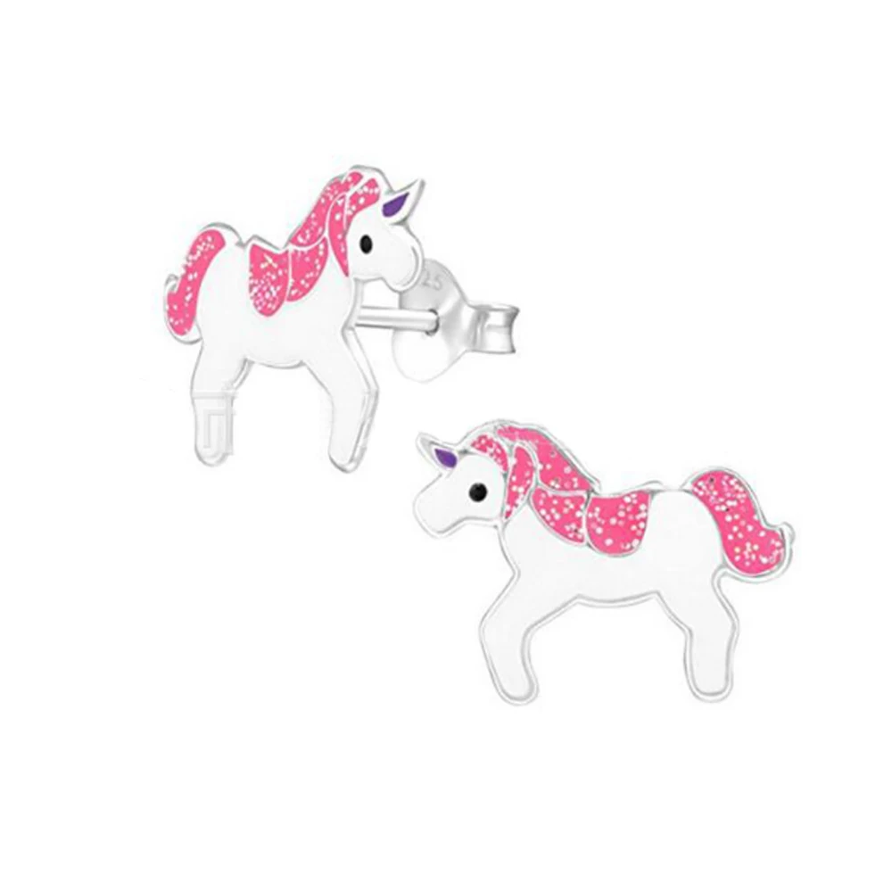 Серьги гвоздики в виде единорога для женщин и девочек розовый подарочный набор