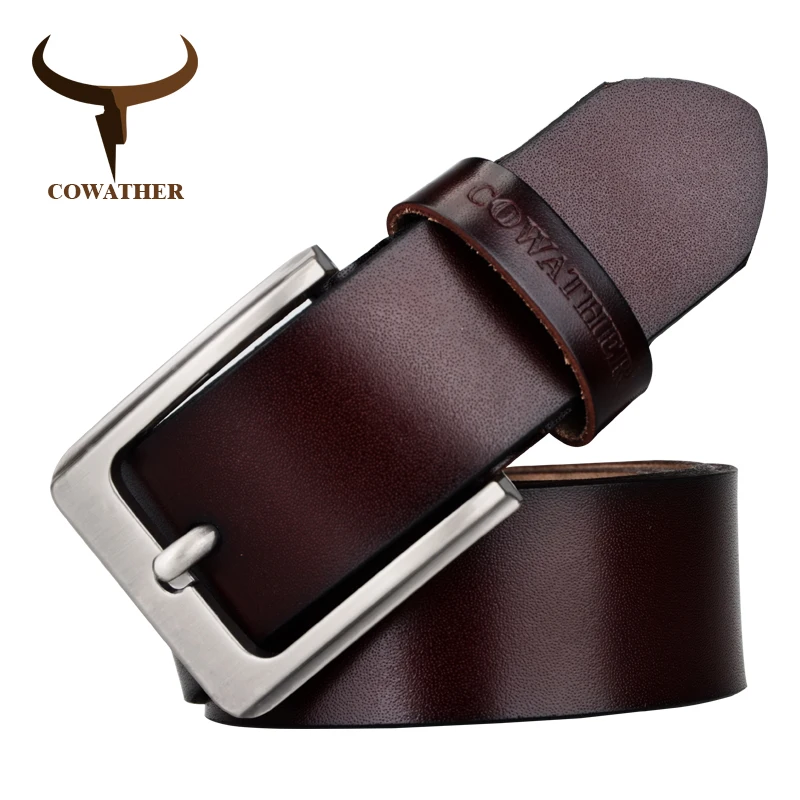 COWATHER классические мужские корова натуральная кожа мужской ремень пряжка топ