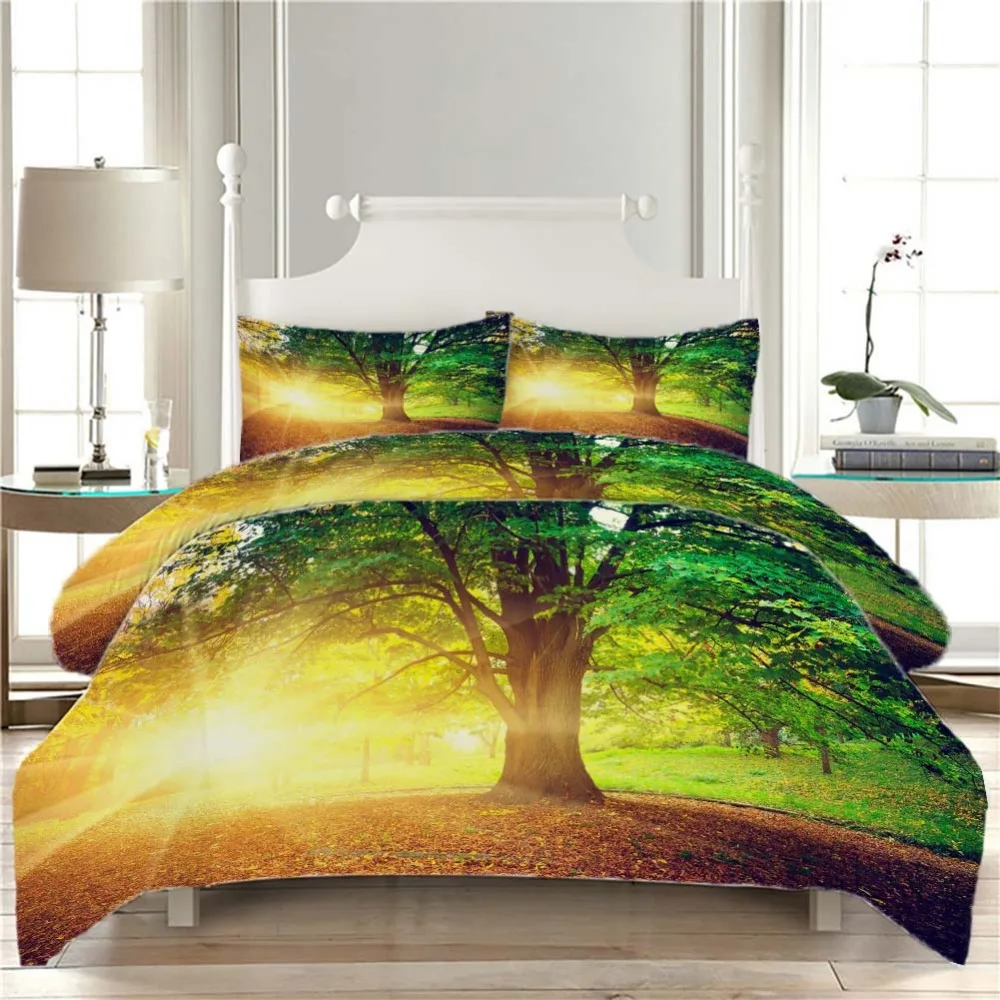 Green forest Bedding Quilt Cover Duvet Set Pillowcase Microfiber Soft Comforter Bedroom Single Queen King | Дом и сад