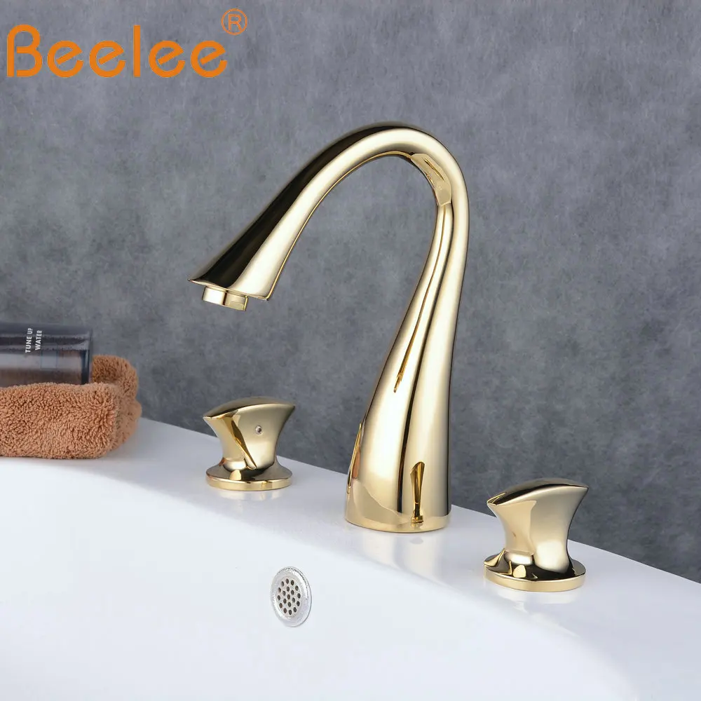 Широкий смеситель с двумя ручками и тремя отверстиями латунный кран высокой