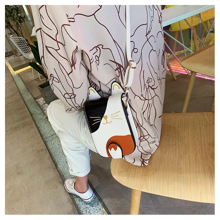 Fashion women Cute Cat Handbag Vintage Shoulder Bags Messenger Bags PU Leather Mini Handbags Cartoon Purse bag