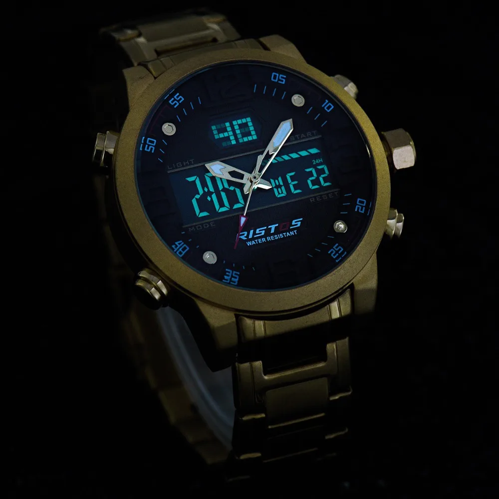 Часы RISTOS Relojes Masculino Hombre модные многофункциональные стальные мужские спортивные