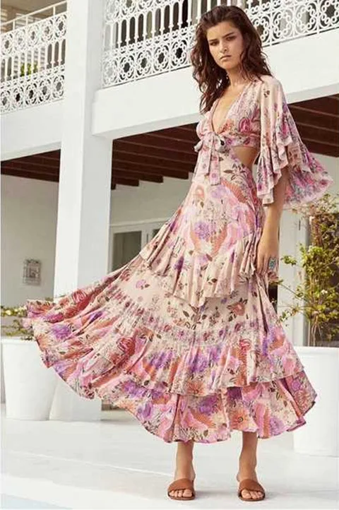 Женское платье Вадим Vestido Longo летнее трапециевидной формы с длинными рукавами и