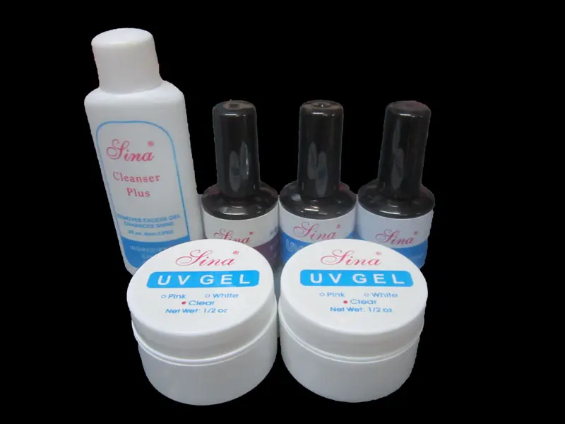 2 прозрачных УФ геля для дизайна ногтей + Очищающее средство ПРАЙМЕР БАЗА верхнее