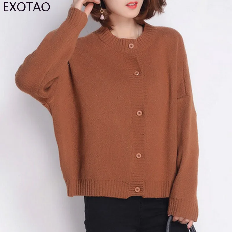 Exotao однобортный кардиган для женщин Свободные Однотонный свитер пальто