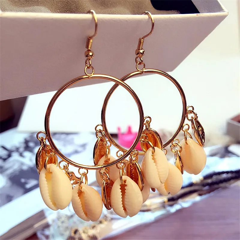 Модные украшения в виде ракушек красивые серьги уникальные круглые женские