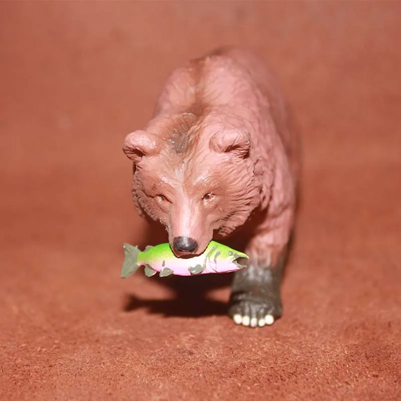 

solid pvc figure bear bite fish ornament toy gift