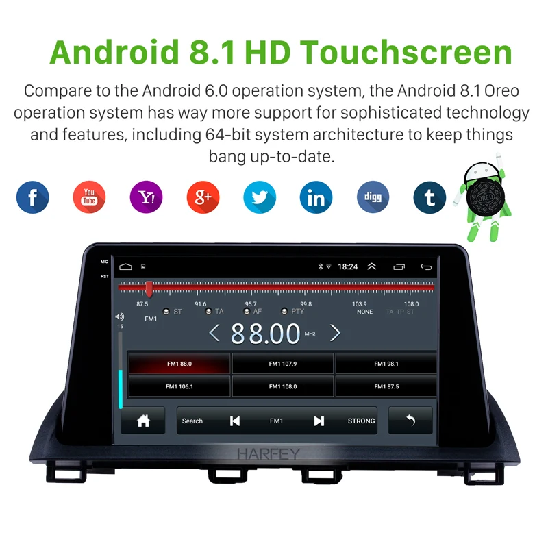 Harfey Android 8 1 радио gps-навигатор автомобильный стерео 9 &quotдля Mazda 3 Axela 2014 2015 с Bluetooth 3g