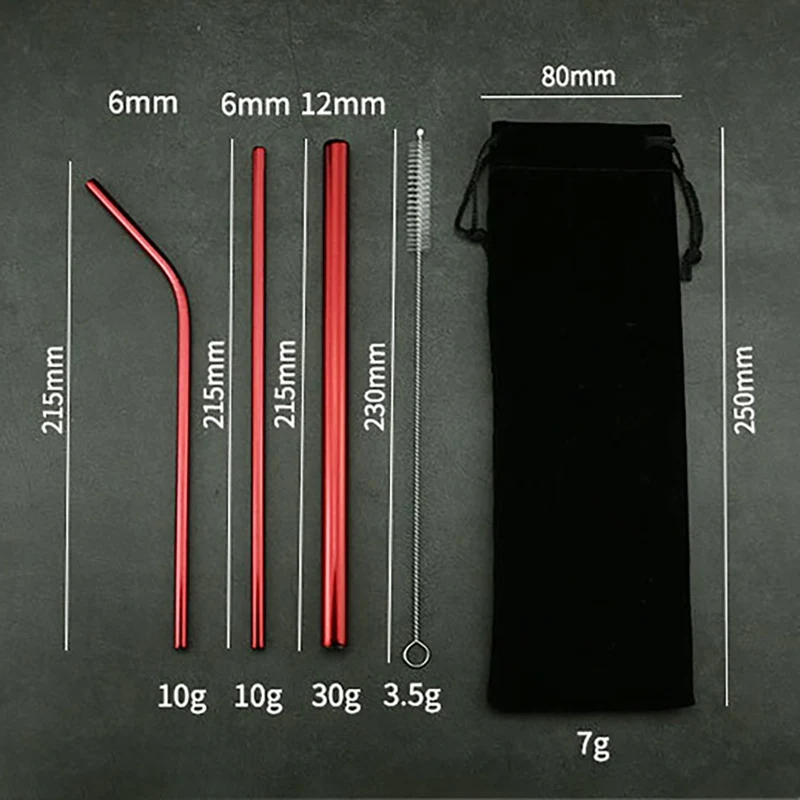 5pcs Drinking Straw Stainless Steel Metal Straw with 1 Cleaner Brush Drinkware Accessories For Drinks Milk Tea Coffee