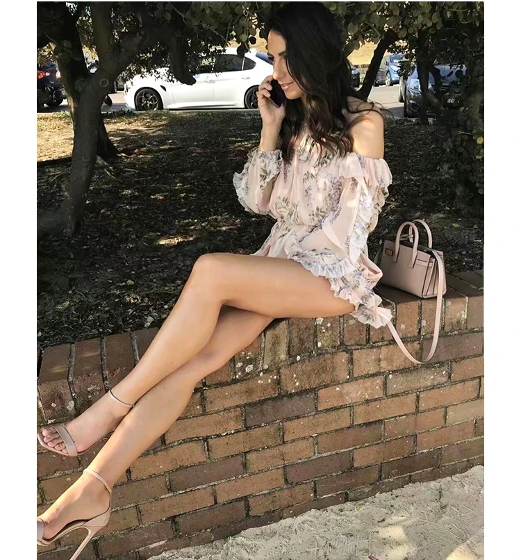 Женские Новые Модные Элегантные платья bodycon тонкий сексуальный взлетно-посадочной полосы Весна-осень один с открытыми плечами и принтом Свободные Комбинезоны Короткие ins