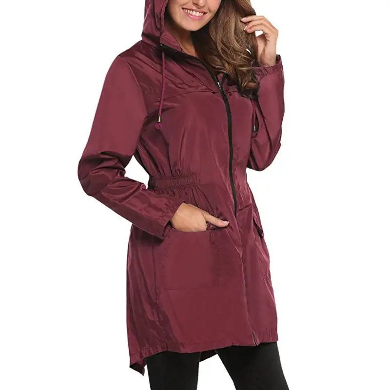 Женские водонепроницаемые пальто на молнии повседневные тренчи средней длины с