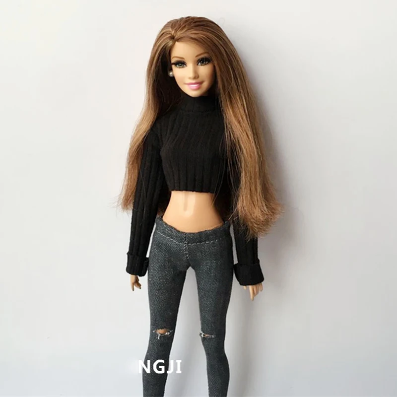 1 комплект = 2 шт. модный короткий свитер + рваные джинсы для Blyth Azone Licca Barbis Kurhn 1/6