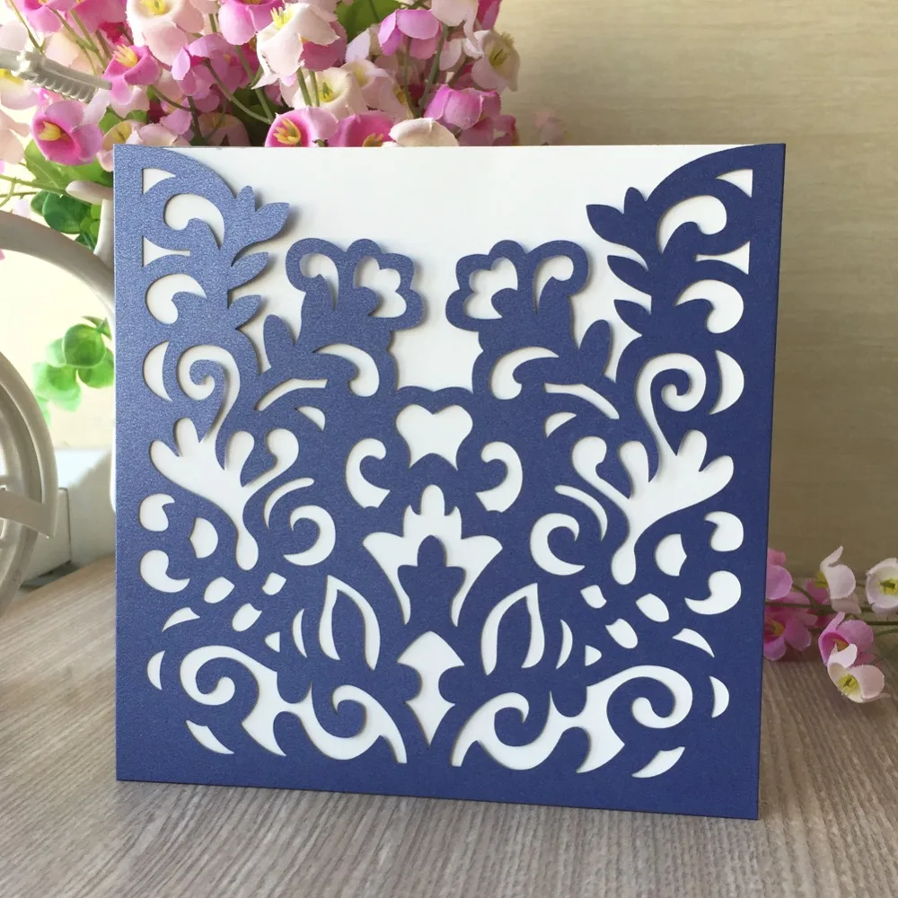 

20pcs/lot Vintage Laser Cut Pearl Paper Wedding Party Card Invitations Birthday Decorations Greeting Blessing Card