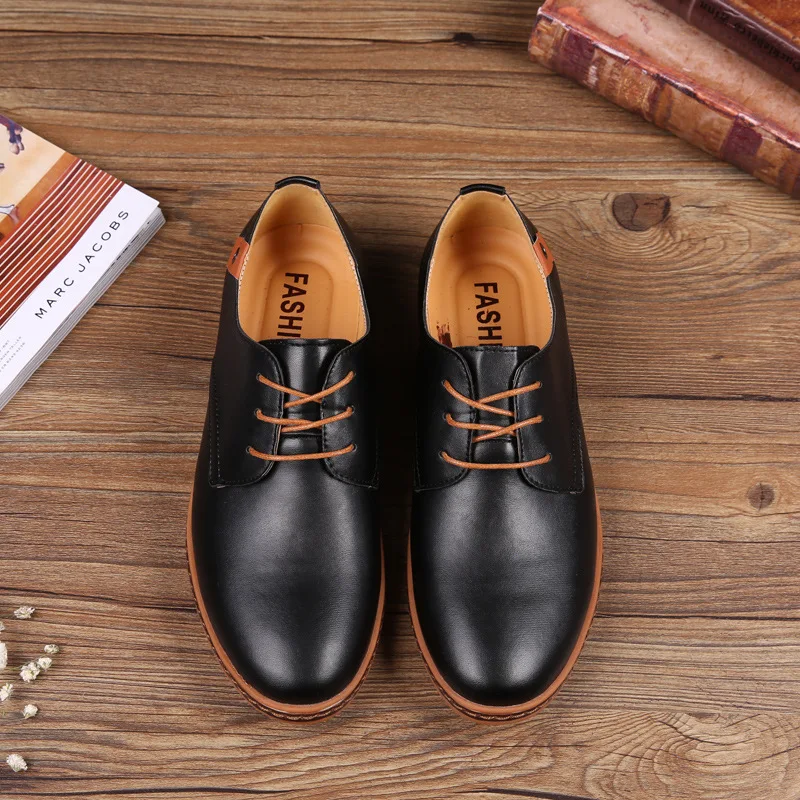 

2022 Men Must Have Basic Shoes Low Top Black Brown Blue Men Oxford PU Leather Shoes Comfortable Men Office Dress Shoes Big Size