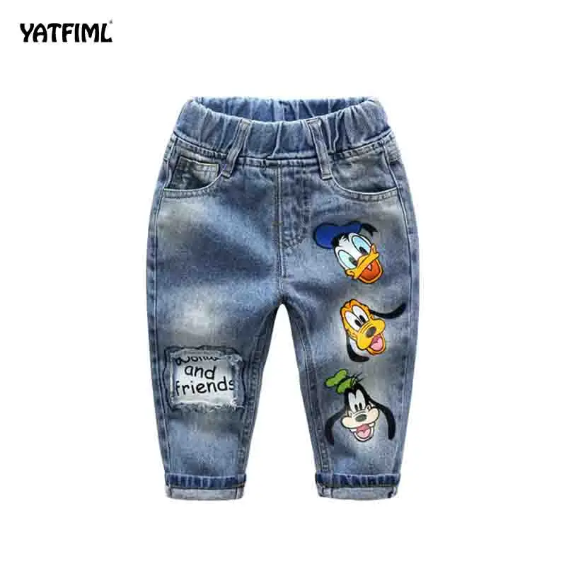YATFIML дети мультфильм брюки Детские Девочки Джинсы детские мальчики рваные джинсы детские модные джинсовые брюки детские джинсы детская одежда - Цвет: Синий