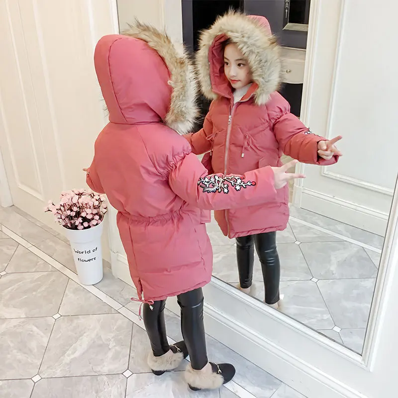 2018 зимние теплые куртки модная одежда для девочек с цветочным принтом куртка