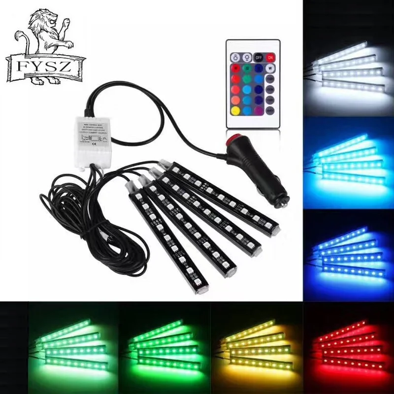 1 комплект автомобильных RGB ленточный светильник 5050 DRL 4-smd светодиодный пульт дистанционного управления декоративный гибкий светодиодный светильник атмосферная лампа комплект противотуманных фар