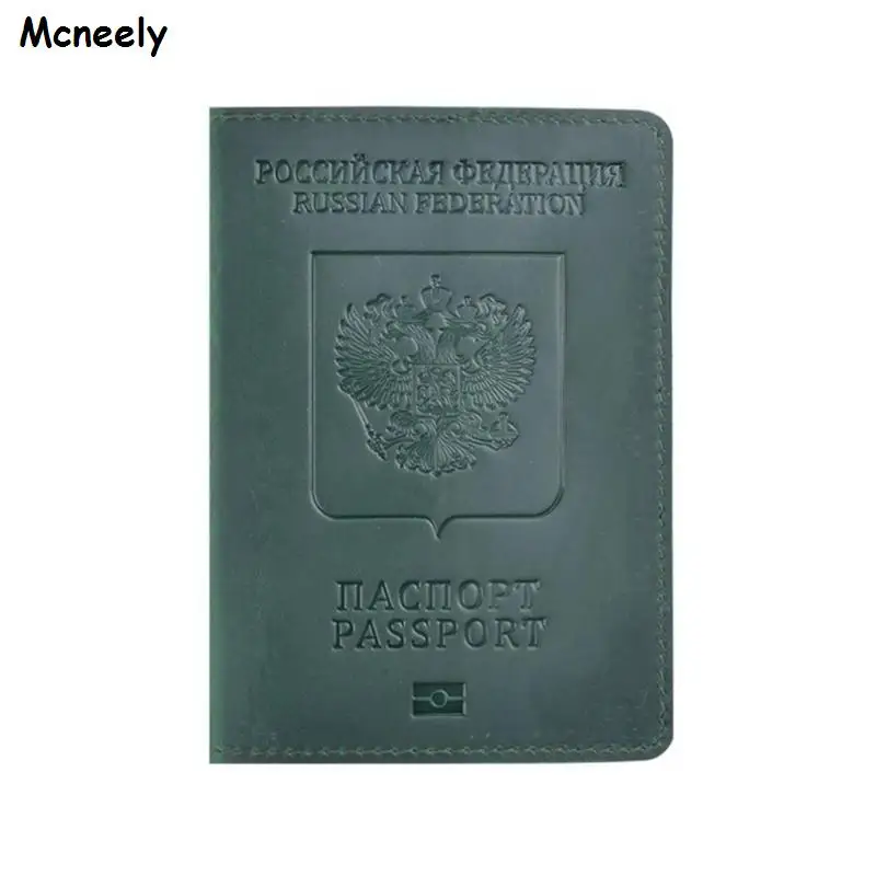Mcneely, натуральная кожа, Crazy Horse, Обложка для паспорта, твердый, чехол для кредитных карт, держатель, бизнес, унисекс, для путешествий, кошелек, чехол для России - Цвет: Deep green 2