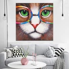 Абстрактная искусство стен Холст Картина крутой кот в очках декоративные картины для гостиной домашний декор