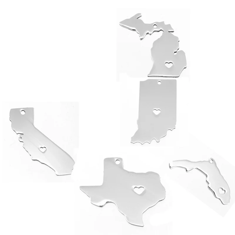 California Florida Texas Michigan Indiana карта из нержавеющей стали США кулон подарок на день