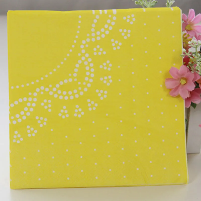 yellow Napkins 12 шт., бумажные тарелки с кружевными Пастельными цветами, розовые, синие, фиолетовые бумажные тарелки, чашки, полотенца для свадьбы, дня рождения, вечеринки, принадлежности для детского душа - Цвет: yellow Napkins