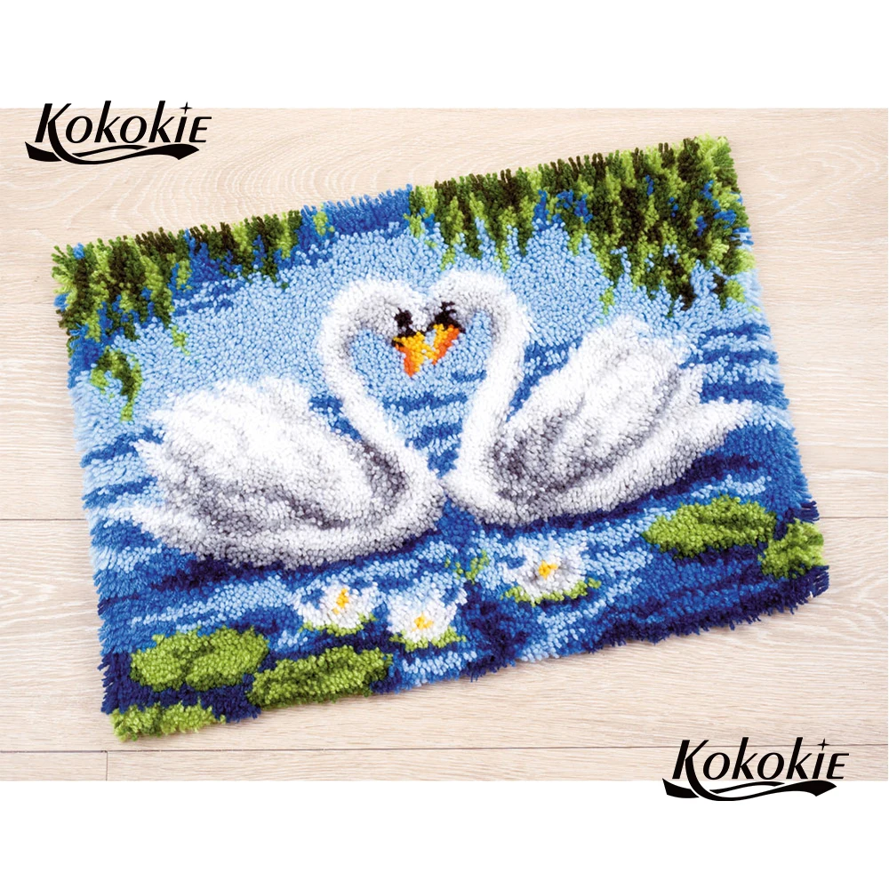 

Swan decor for home tapijt latch hook rug canvas cartoon cat printing vloerklee foamiran for needleworksets crochet tapis