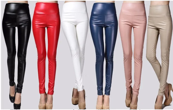 Модные женские штаны из искусственной кожи эластичные брюки карандаш - Фото №1