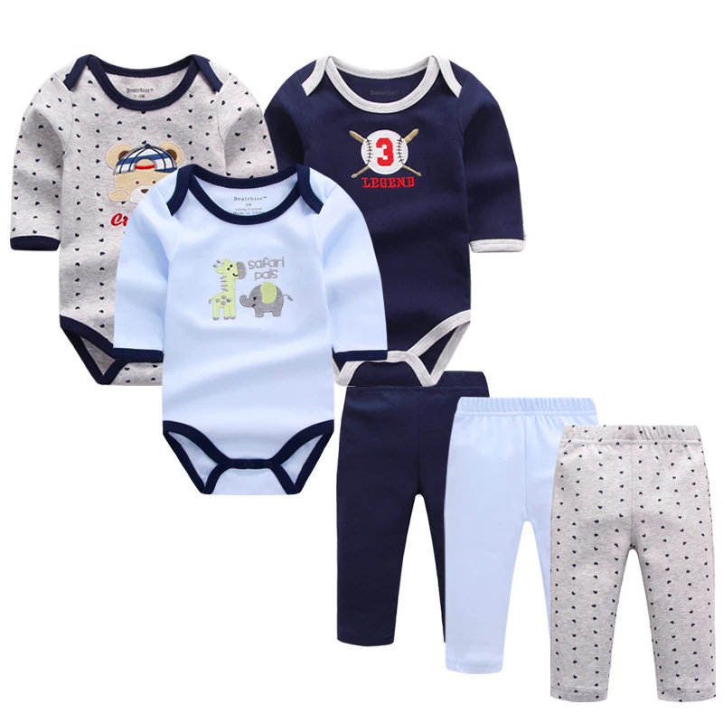 6pcs/lot Baby Boy Clothes Newborn Infant Clothing Sets Autumn/Spring 100% Cotton Rompers+ Pants Jumpsuits | Детская одежда и обувь