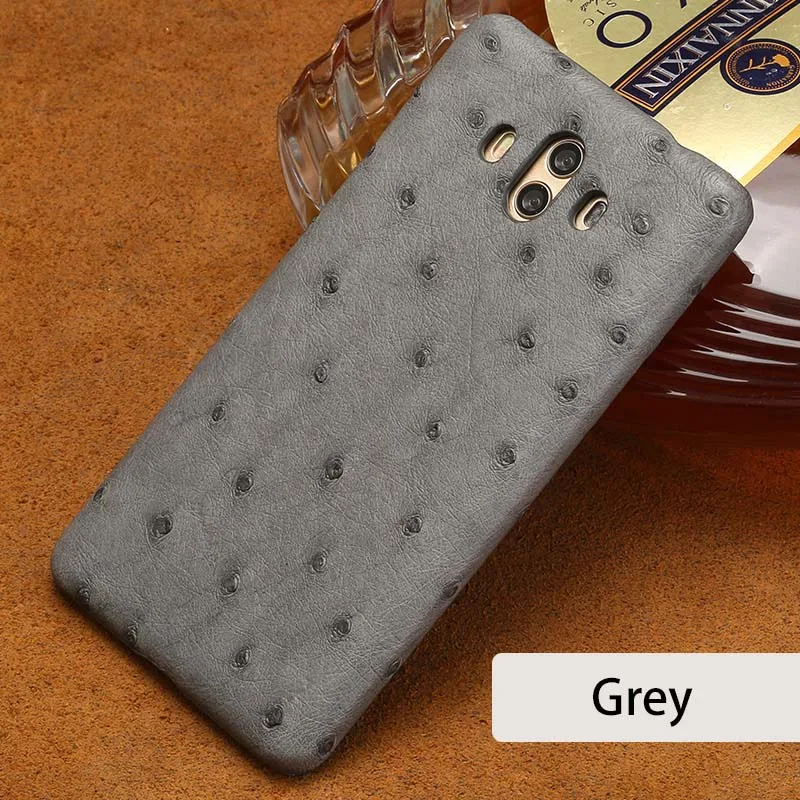 Grey Натуральный страусовый чехол для телефона HUAWEI mate 8 9 10 RS P9 P10 Lite P Smart роскошный чехол из натуральной кожи для Honor Note 10 7X - Цвет: Grey