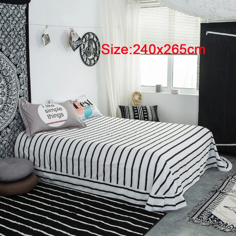 DecorUhome постельное белье из хлопка, домашний текстиль, покрывало для кровати, плоский лист, Королевский размер, Полоска, простыня, мягкое теплое постельное белье
