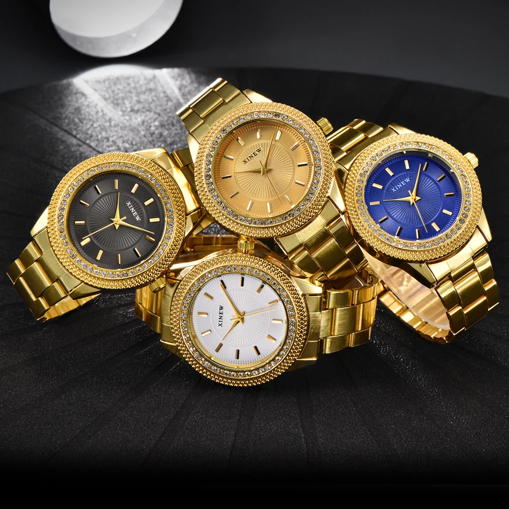 

2020 Mens Watches Top Brand XINEW Luxury Gold Stainless Steel Quartz Watch Relogio Masculino Marca Luxo Reloj acero inoxidable