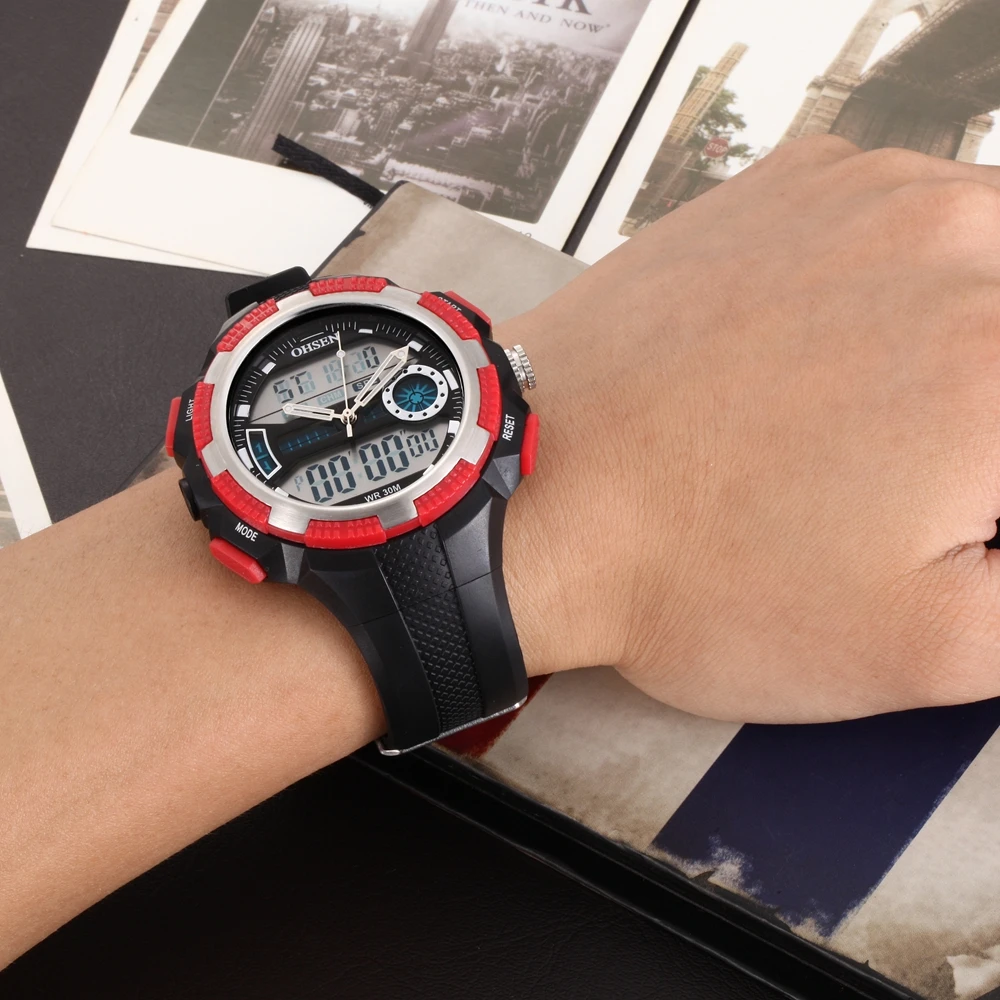 Лидер продаж Новый OHSEN Марка цифровой кварцевые спортивные часы Для мужчин