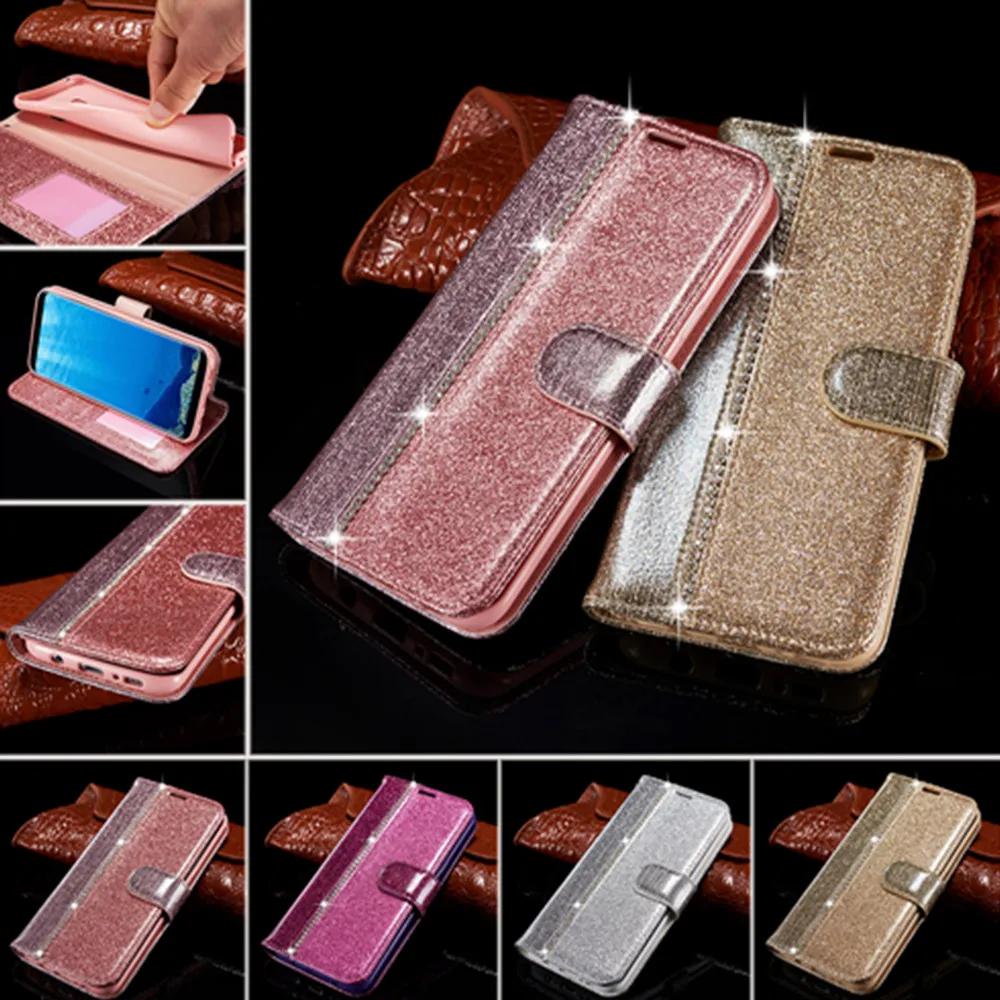 Чехол для телефона Etui, чехол для samsung Galaxy J6, A6, A8,, A3, A5,, S7 Edge, S8, S9 Plus, Note 9, с IMD, блестящий флип-кошелек