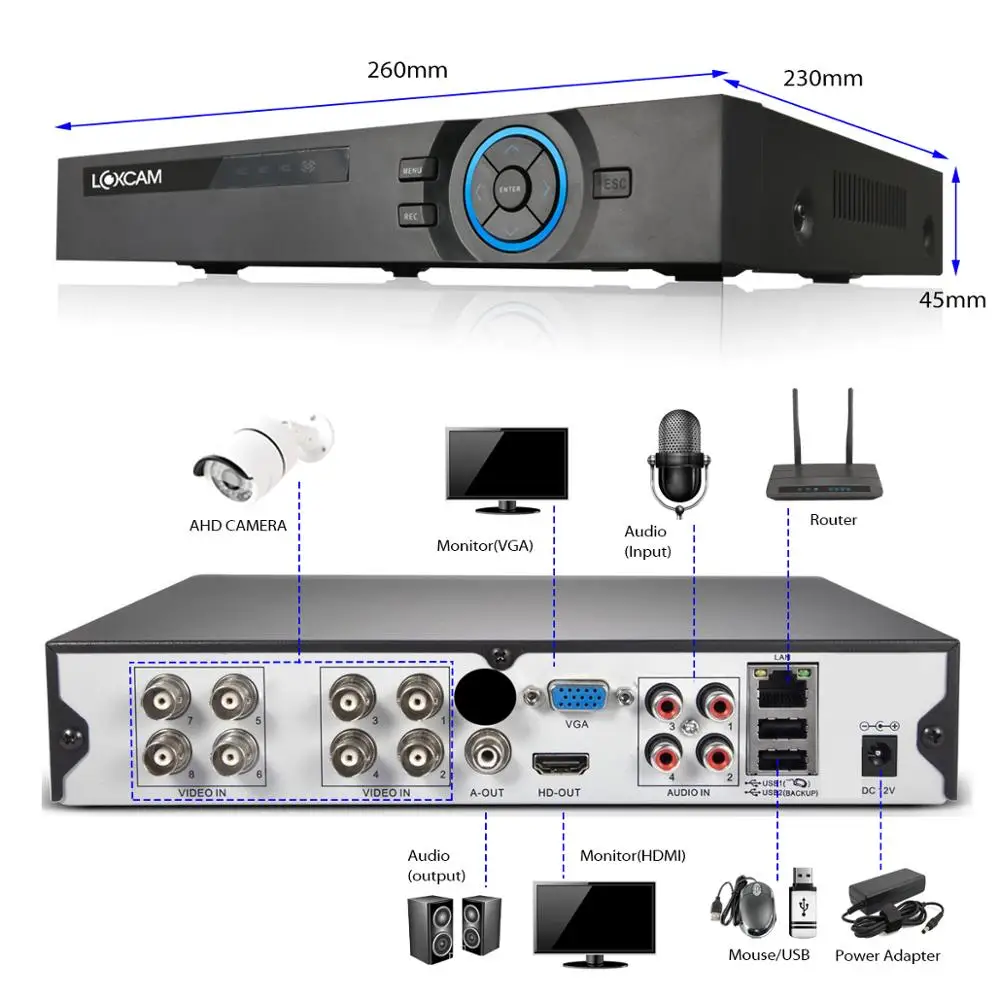 Водонепроницаемая камера видеонаблюдения LOXCAM h.265 + 8 каналов 5 МП 2 12 мм|kit kits|kit dvrkit