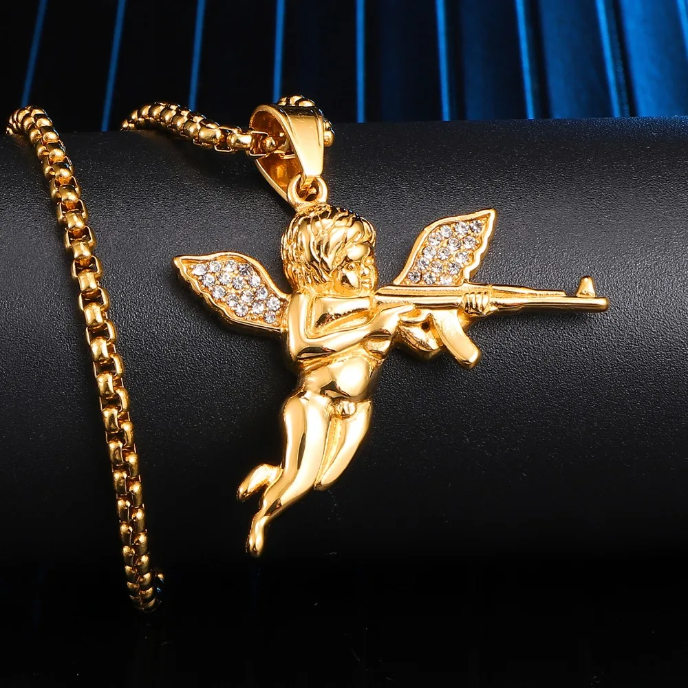 В стиле хип хоп Bling льдом с украшением в виде кристаллов Ангела подвески и