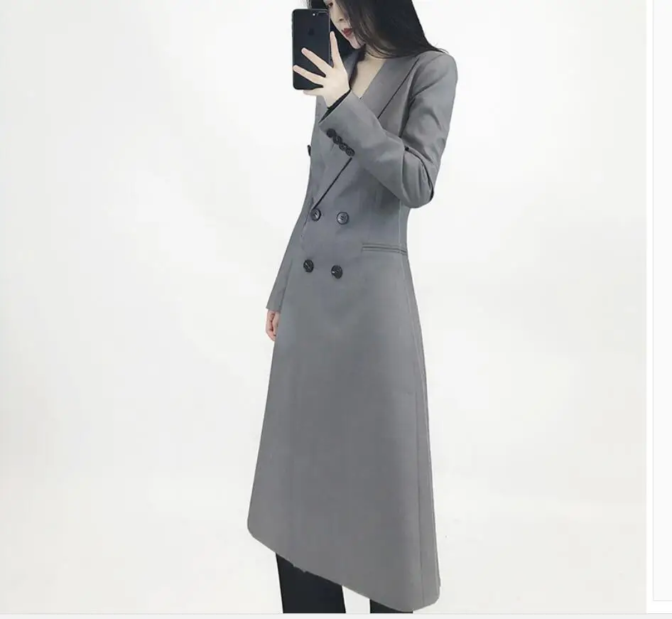 Новый осенний деловой женский серый Профессиональный маленький костюм длинный