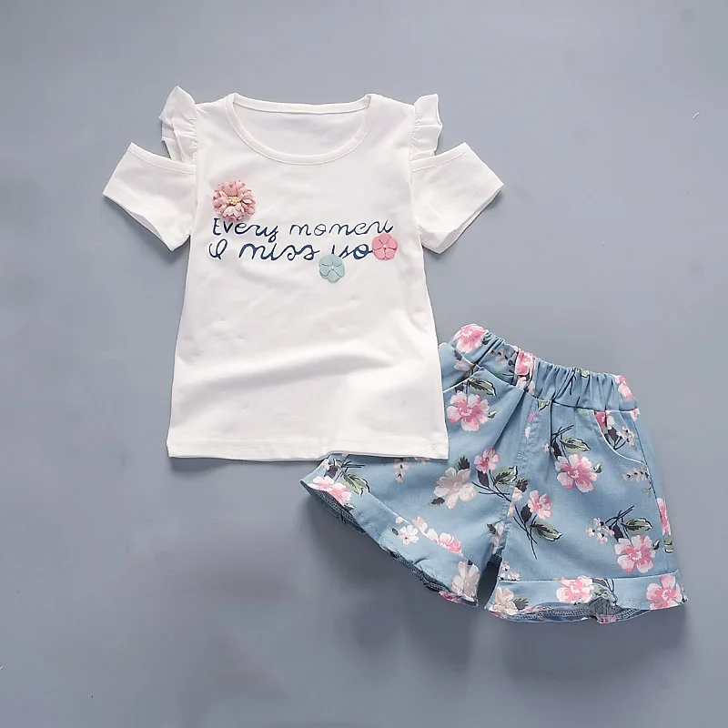 2 шт. футболка и шорты с цветочным принтом для девочек | Детская одежда обувь