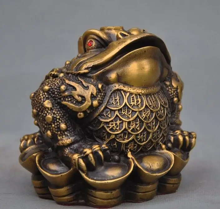 Chinese fengshui brass money coin yuanbao ingot Golden Toad bufo frog statue | Дом и сад