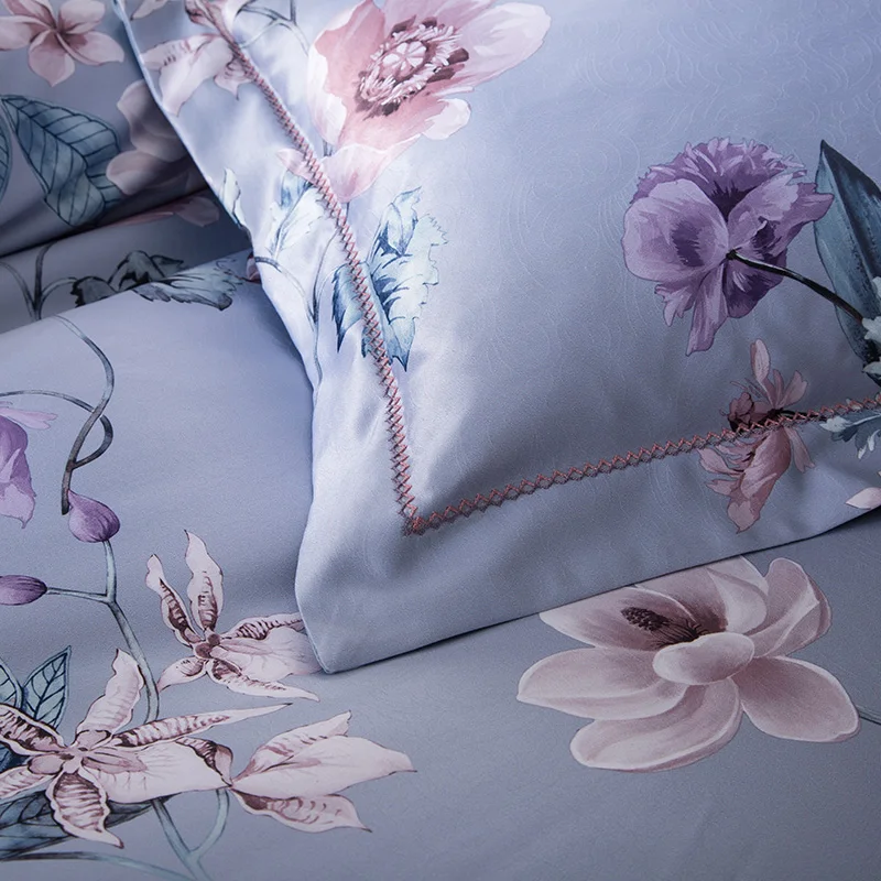 4 шт. Новые Роскошные Tencel хлопок Красочные постельные принадлежности с цветами Набор цифровой пододеяльник с рисунком комплект простыня наволочка queen King size