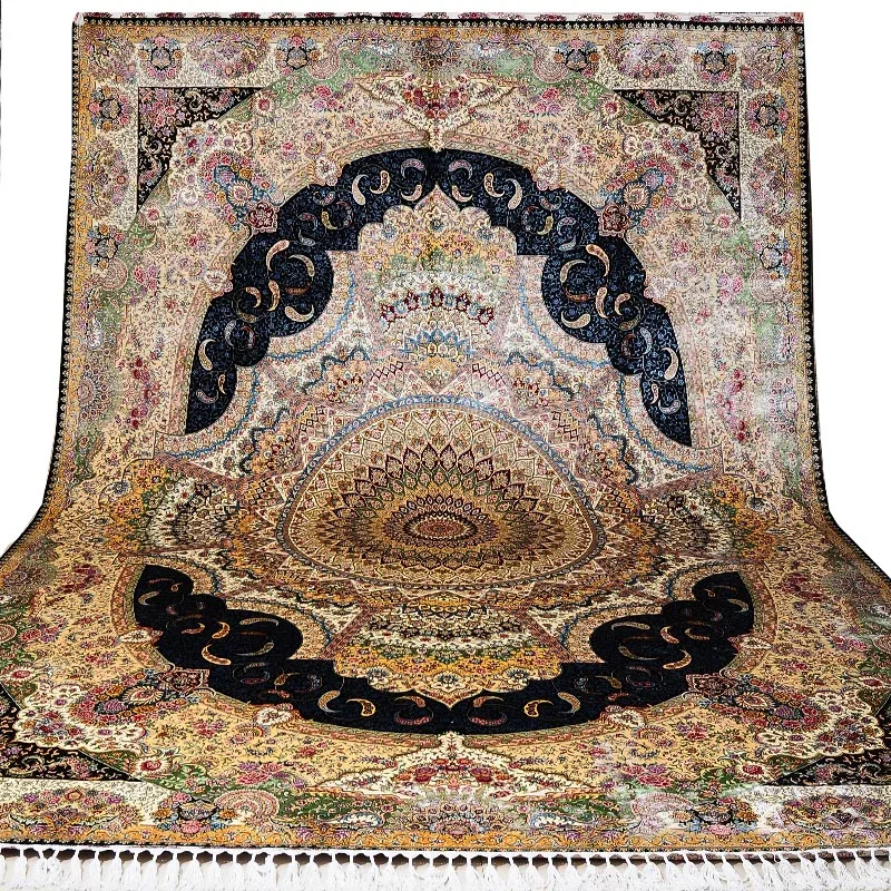 FangCun 10 'x 14' персидский классический синий подсолнух Шелковый ковер ручной