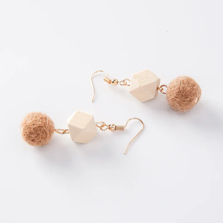 New Design Square Raw Wood Split Joint Polychromatic Earrings Multi Color Ball Eardrop Fro Woman Gift | Украшения и аксессуары