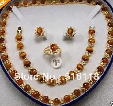 

Free Shipping Beautiful jewelry Tiger's Eye necklace bracelet earring ring set