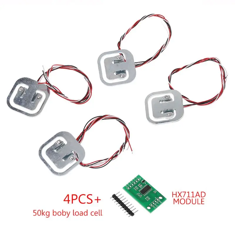 

4 pcs 50kg Human Scale Load Cells & HX711 AD Module Kit Resistance Strain Weight Sensor Measurement Tools