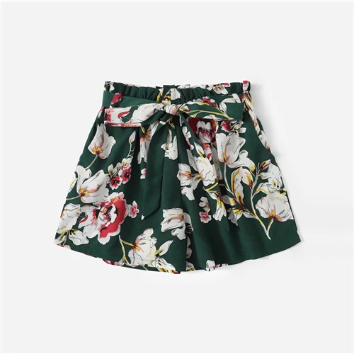 Зеленый Dotfashion шорты с цветочным принтом и поясом для женщин Летние повседневные шорты для женщин Boho эластичная талия корейская мода Широкие шорты - Цвет: Зеленый