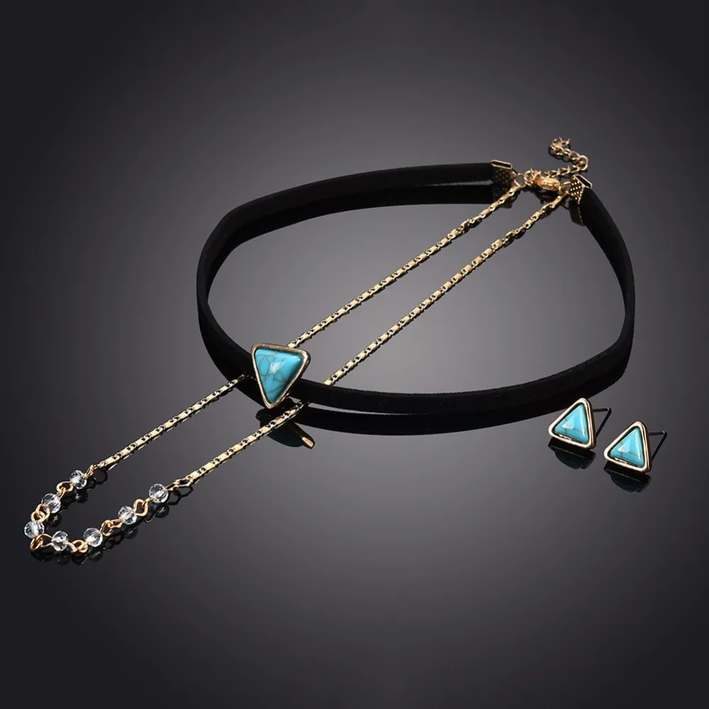 Jacoso Для женщин колье Цепочки и ожерелья Золотая цепочка turquois Треугольники кожа
