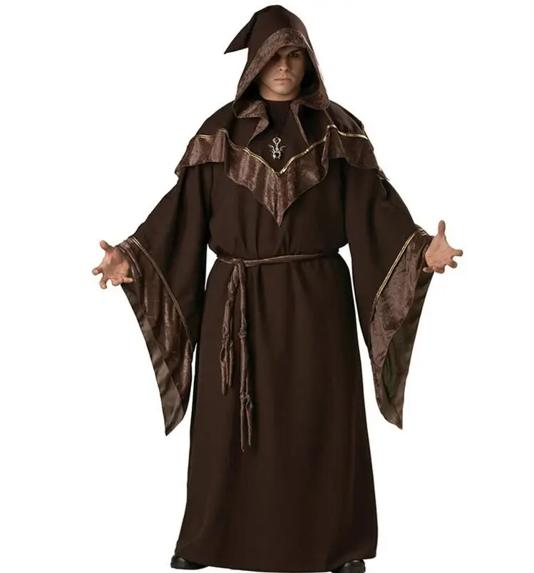 

Free Shipping Dark Sorcerer Adult Mens Costume Scary Black Robe Magic Theme Party Halloween