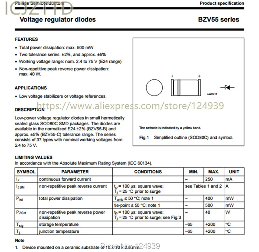 Оригинальный BZV55 500 МВт 0 5 Вт 5% LL34 SOD80C BZV55-C3V3 3 В BZV55C3V3 BZV55-C3V6 6 BZV55C3V6 BZV55-C3V9 9 BZV55C3V9 |