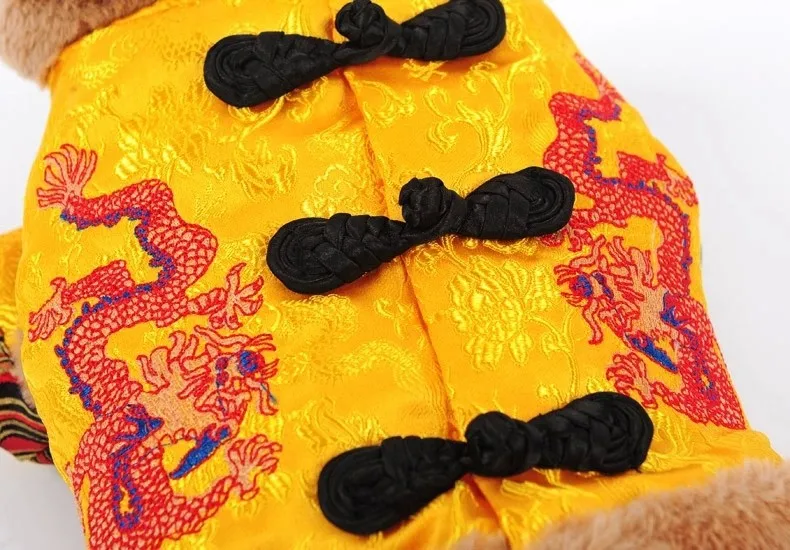 HOOPET Pet Chinese Dragon Traditional Costume Warm Thick Pet Dog Cat Winter Jumpsuit Clothes Jacket Tang Suit